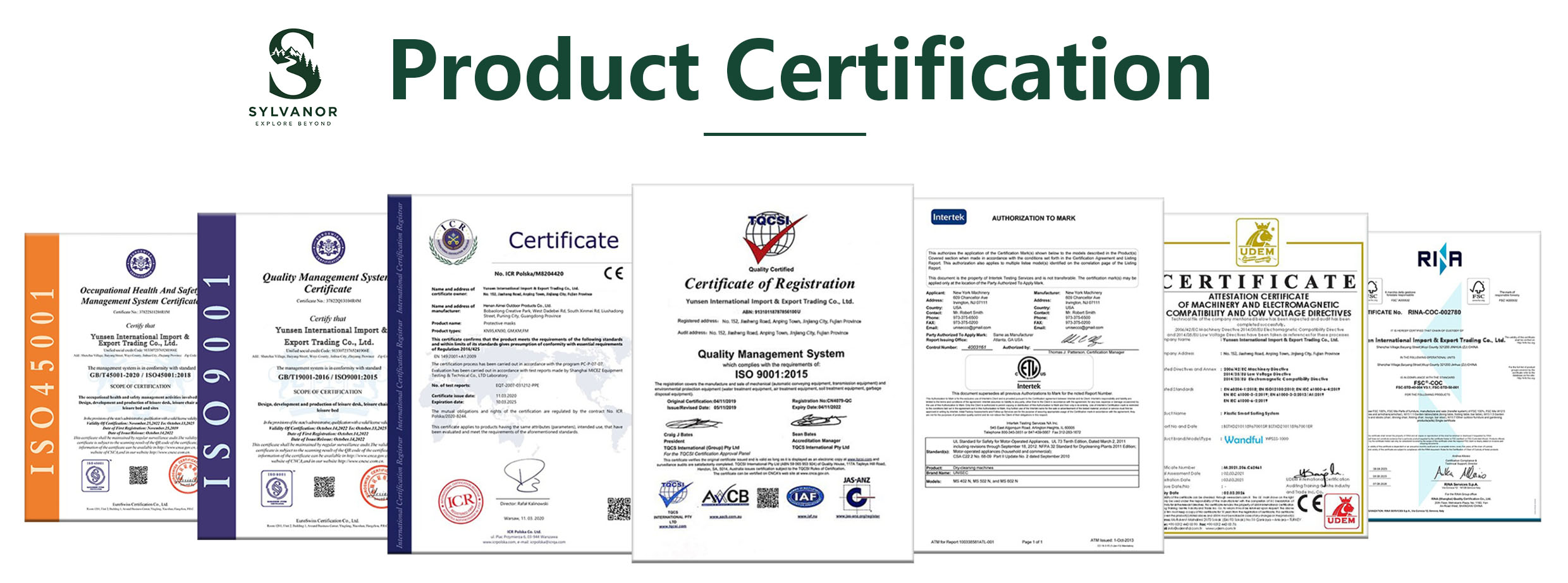 Pop Up Tent Manufacturer Product Certificates